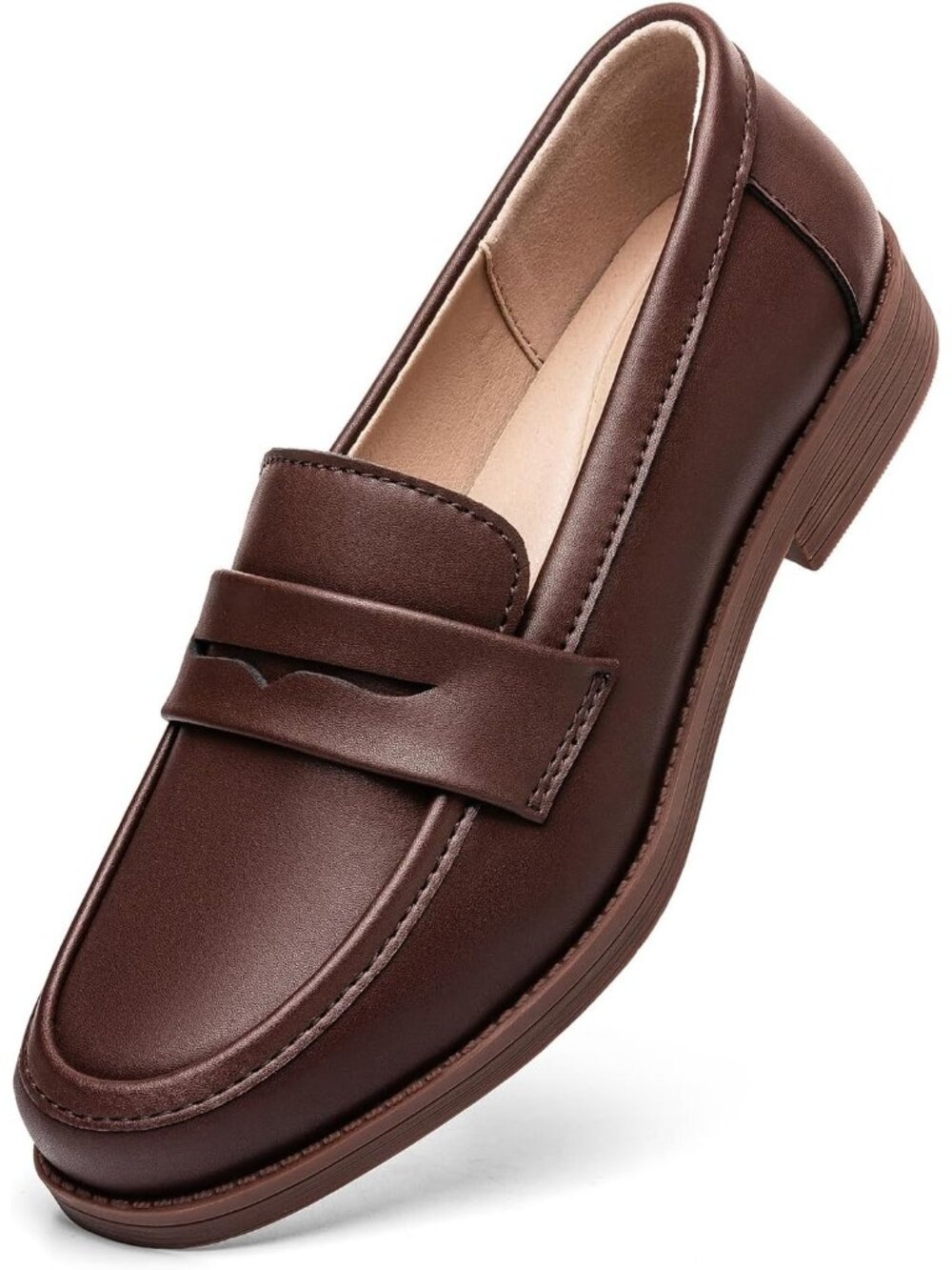 Women’s Coffee Comfortable Leather Penny Loafers Slip On Business Casual